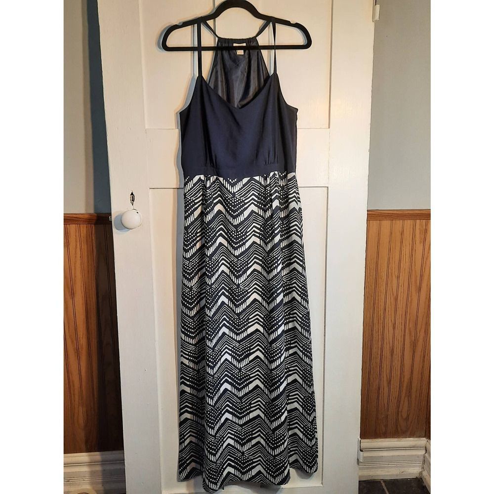 J CREW Blue/White Spaghetti Strap Racerback Chevron sz10